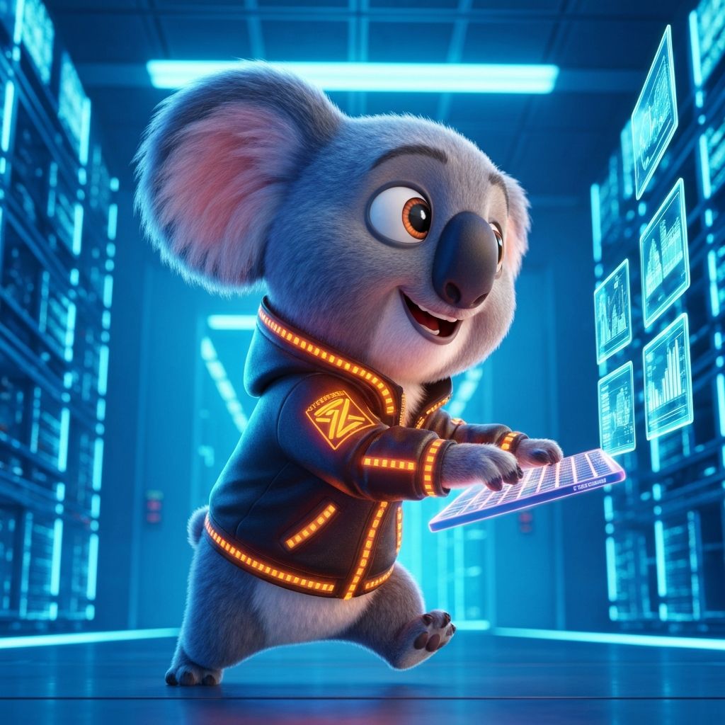 High frequency server infrastructure with koala mascot